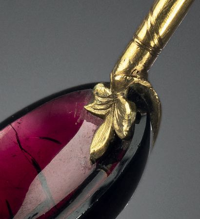Rare spoon with engraved, chased gold handle...