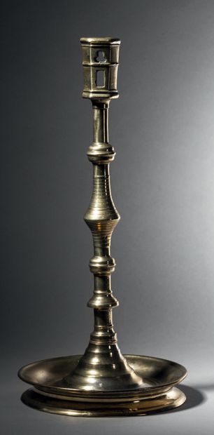 Large, handsome bronze torch with cylindrical...