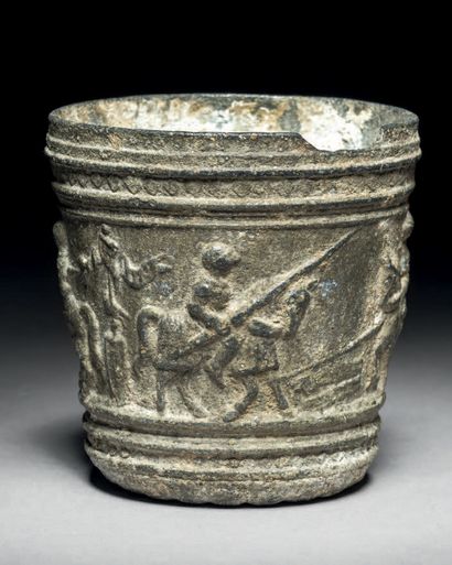 Rare pewter and lead alloy beaker decorated...