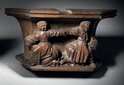 Pair of high-relief carved oak misericords...