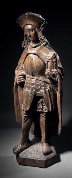 Founding Military Saint in carved oak with...