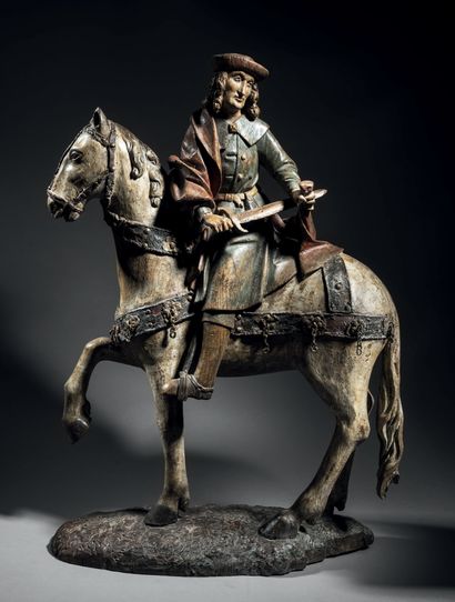 Polychromed oak Saint Martin on horseback,...