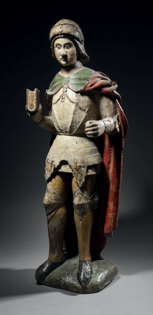 Saint Archer in armor, carved in the round...