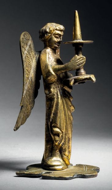 Ceroferous angel in bronze cast in the round,...