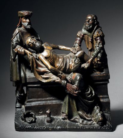 Entombment in carved and polychromed oak,...