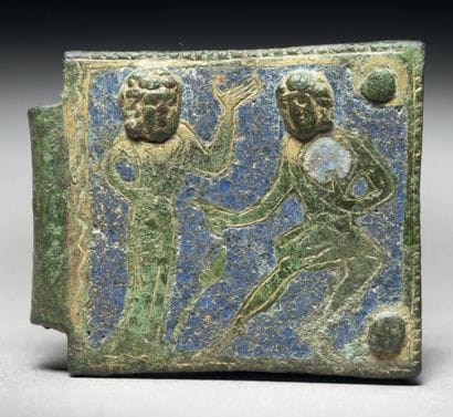 Rare belt buckle plate in champlevé enamel,...
