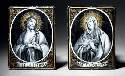 Pair of enamel plaques painted in grisaille...