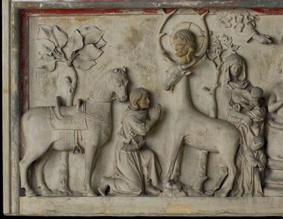 Front panel of a deeply carved ivory box...