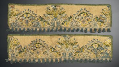 Pair of ecru silk taffeta headbands decorated...