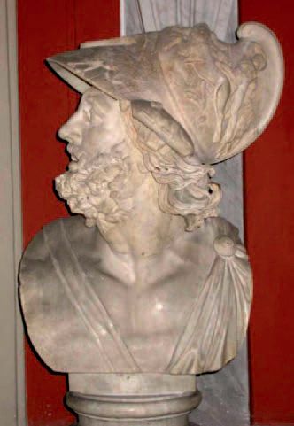 Large amber bust carved in the round representing...