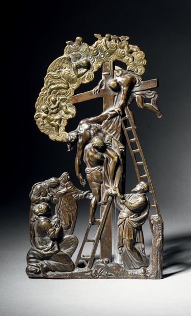 Silvered and gilded bronze bas-relief depicting...