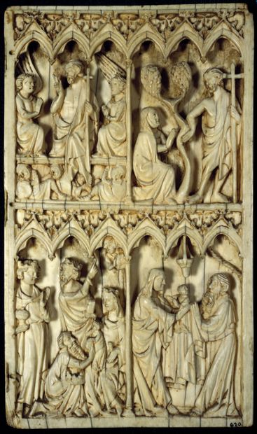 Left panel of a large, deeply carved ivory...