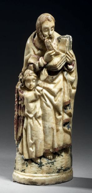 Saint Matthew in alabaster carved in appliqué...