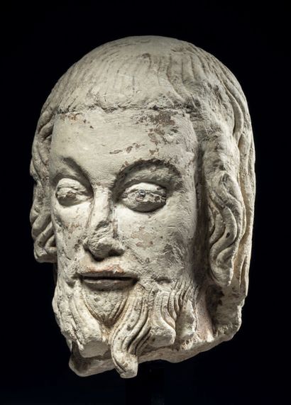 Head of a Saint or Apostle in limestone carved...