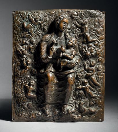 High-relief bronze plaque depicting the Virgin...