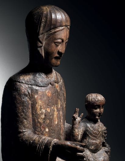 Virgin in Majesty in walnut carved in the...
