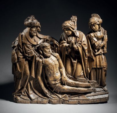 Carved oak Lamentation, altarpiece group....