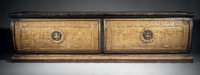 Rare cassone with pastiglia decoration on...