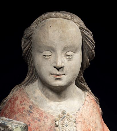 Saint Woman in fine-grained limestone, carved...