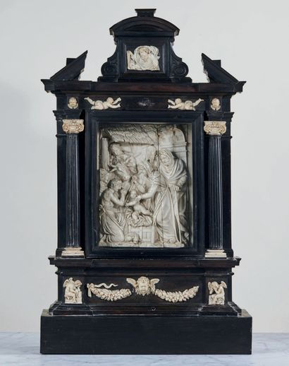 Altarpiece with high-relief carved ivory...