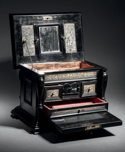 Small table cabinet in ebony veneer over...