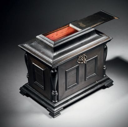 Small table cabinet in ebony veneer over...