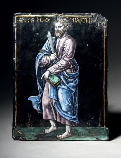 Large polychrome painted enamel plaque with...