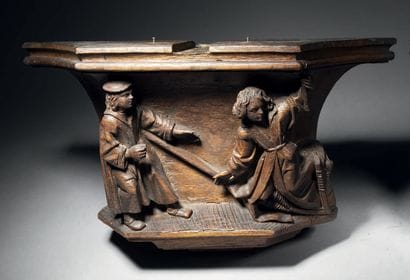 Pair of high-relief carved oak misericords...