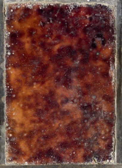 Polychrome painted enamel plaque with gold...