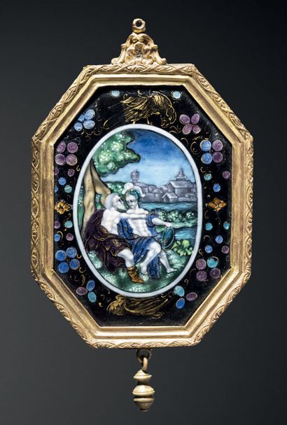 Octagonal mirror adorned on one side with...