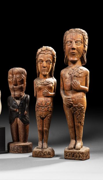 Three carved wooden statuettes of Gambetta,...
