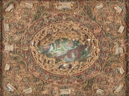 Reliquary painting decorated with hearts...