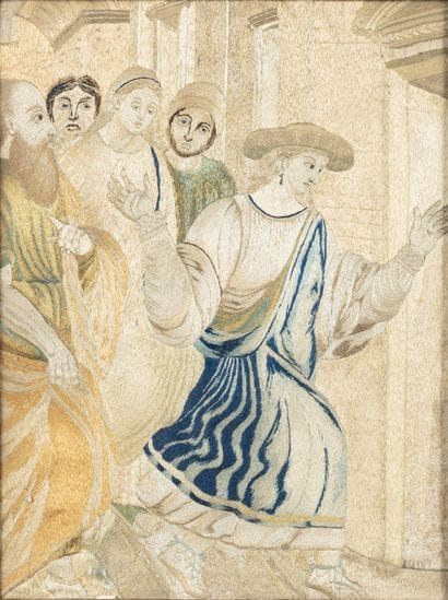 Fragment of silk thread embroidery depicting...