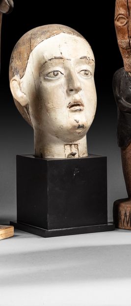 Wooden processional mannequin head, painted...