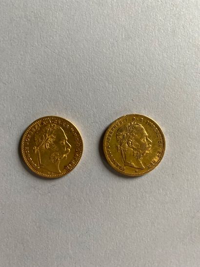 2 coins of 20 F/8 frt gold, Magyar, Franz...