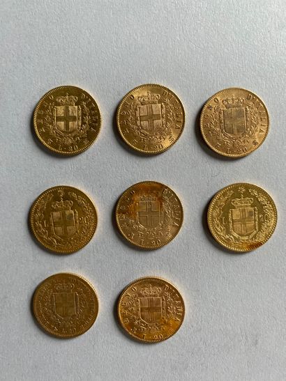 8 pieces of 20 gold lire, Vittorio Emanuel...