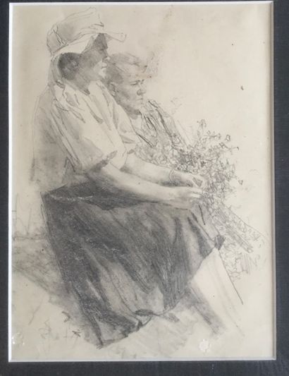 Lot of three drawings:
Repos pendant la cueillette...
