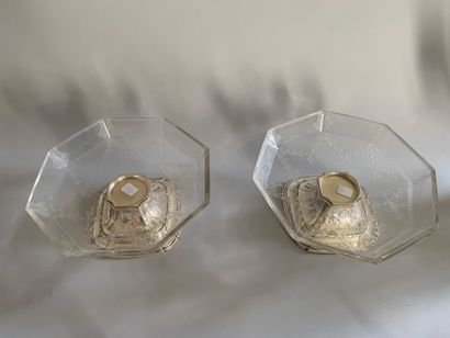Pair of engraved crystal display bowls on...