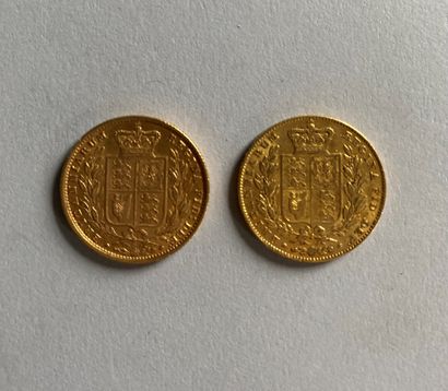 2 coins of 1 sovereign gold, Victoria bareheaded,...