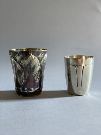 Set of two silver 950°/°° tumblers, one with...