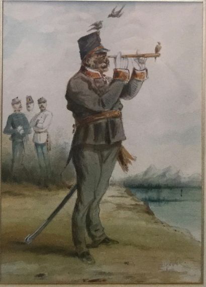 DRAVER
Military man charming the birds
Watercolor,...
