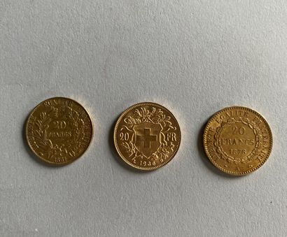 2 pieces of 20F gold Génie, 1876 and Cérès,...