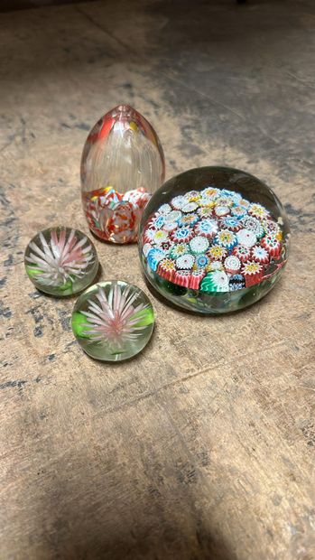 Set of four sulfides with millefiori and...