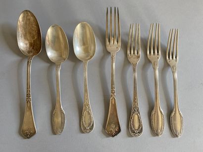 Set of 950°/°° silver flatware including...