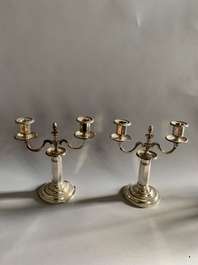 Pair of two-light candlesticks in silver-plated...