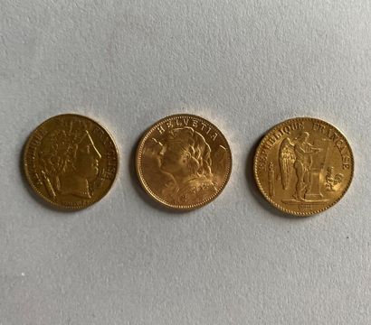 2 pieces of 20F gold Génie, 1876 and Cérès,...