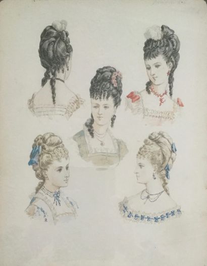 Ecole du XIXème siècle
Study of hairstyles
Watercolor
30...