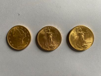 3 gold 20-dollar coins 1904 (1); 1924 (2...