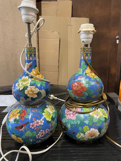 CHINE
Paire de vases coloquintes en émaux...