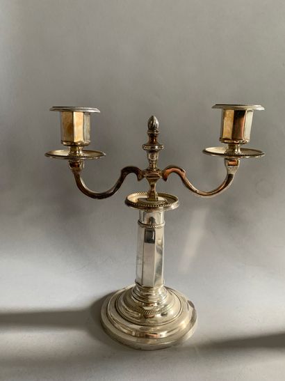 Pair of two-light candlesticks in silver-plated...